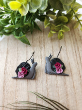 Load image into Gallery viewer, Black Grey Floral Snail Dangles
