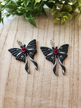 Load image into Gallery viewer, Large Black Floral Rhinestone Moth Dangles
