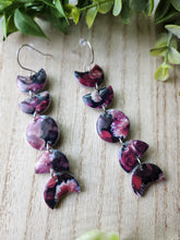 Load image into Gallery viewer, Dark Floral Silver Moon Phase Dangles
