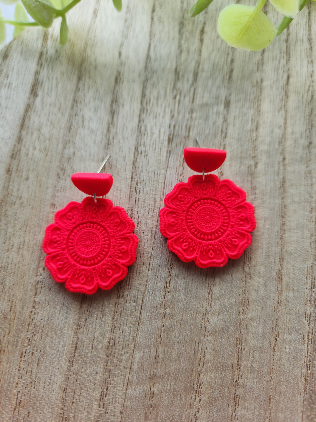 Neon Red Mandala Dangles