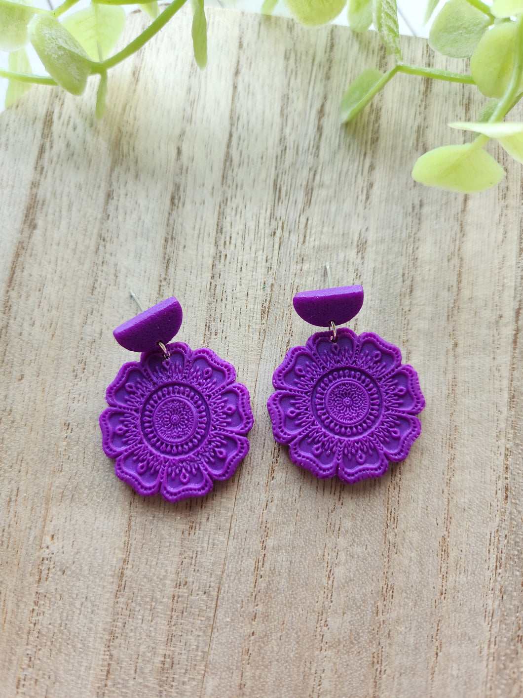 Neon Purple Pearl Mandala Dangles