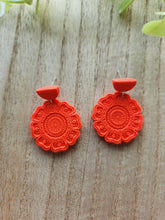 Load image into Gallery viewer, Neon Orange Mandala Dangles
