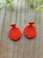 Load image into Gallery viewer, Neon Orange Mandala Dangles
