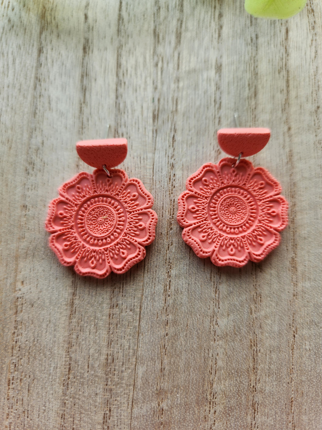 Neon Peach Mandala Dangles