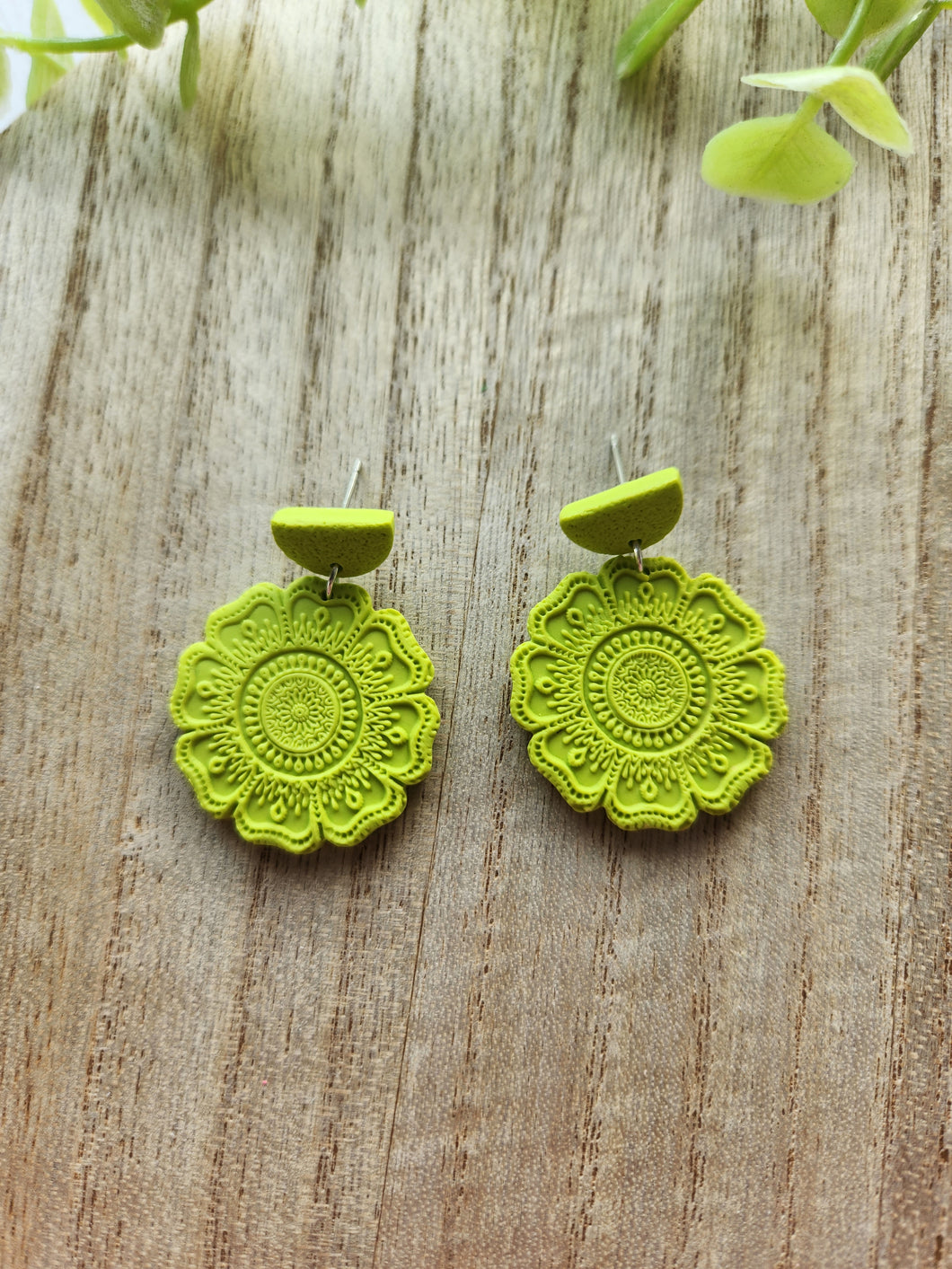 Neon Green Mandala Dangles