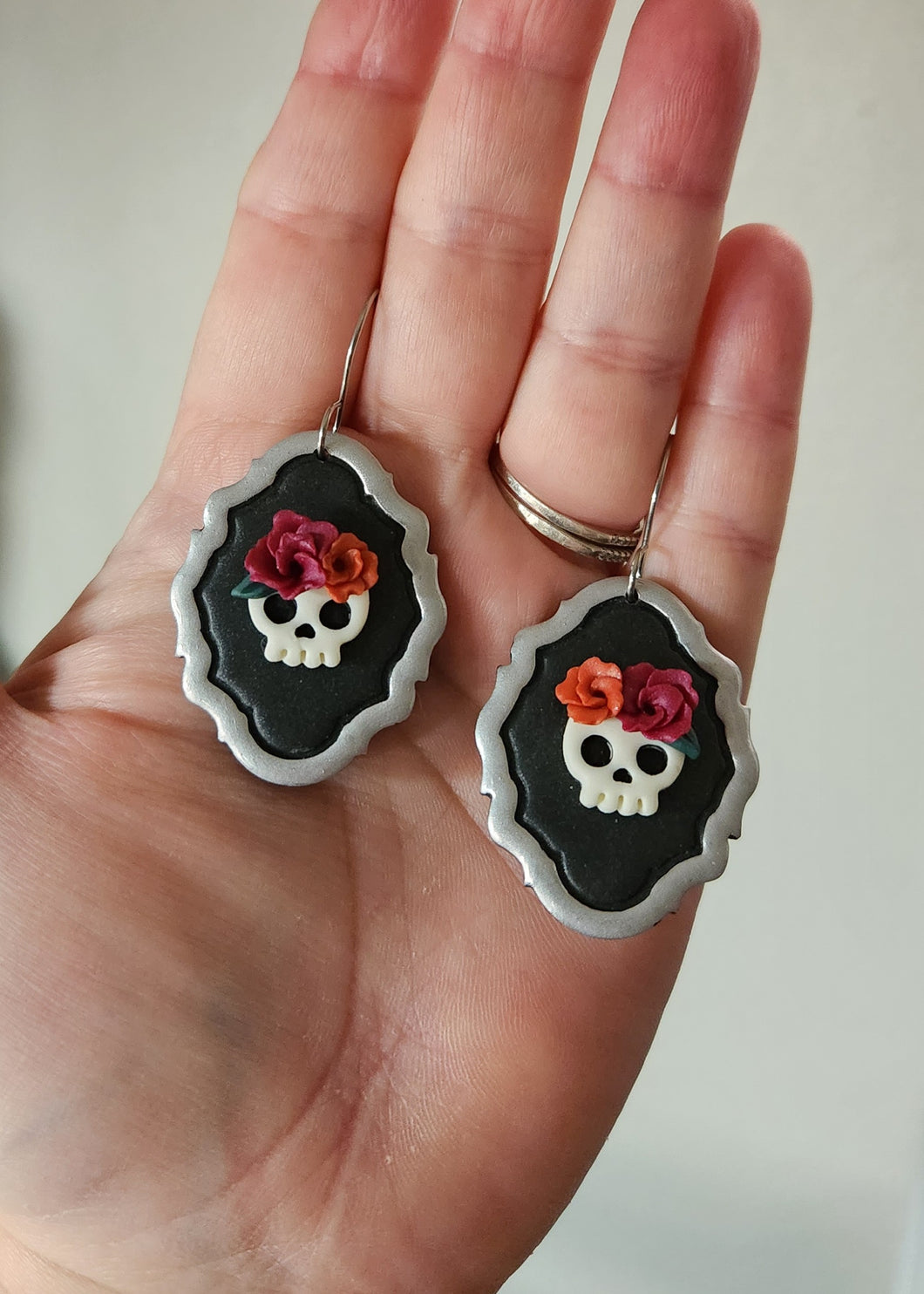 Glow in the Dark Floral Skull Medallion Dangles