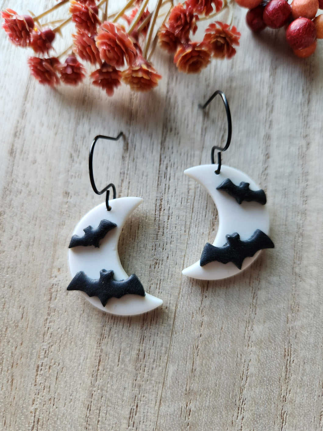 Glow in the Dark Bats in the Moon Dangles