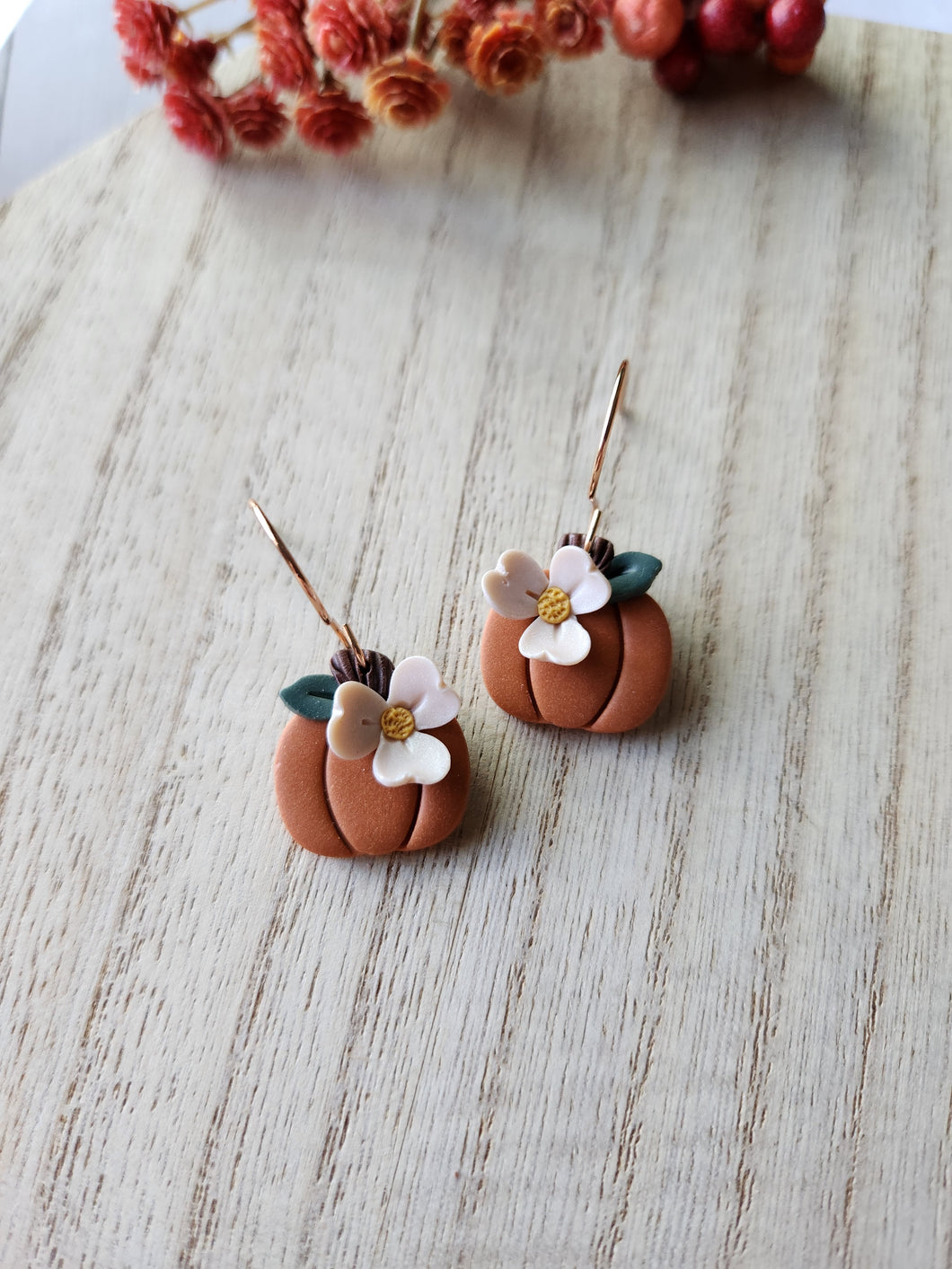 Small Rust Orange Magnolia Blossom Pumpkin Dangles