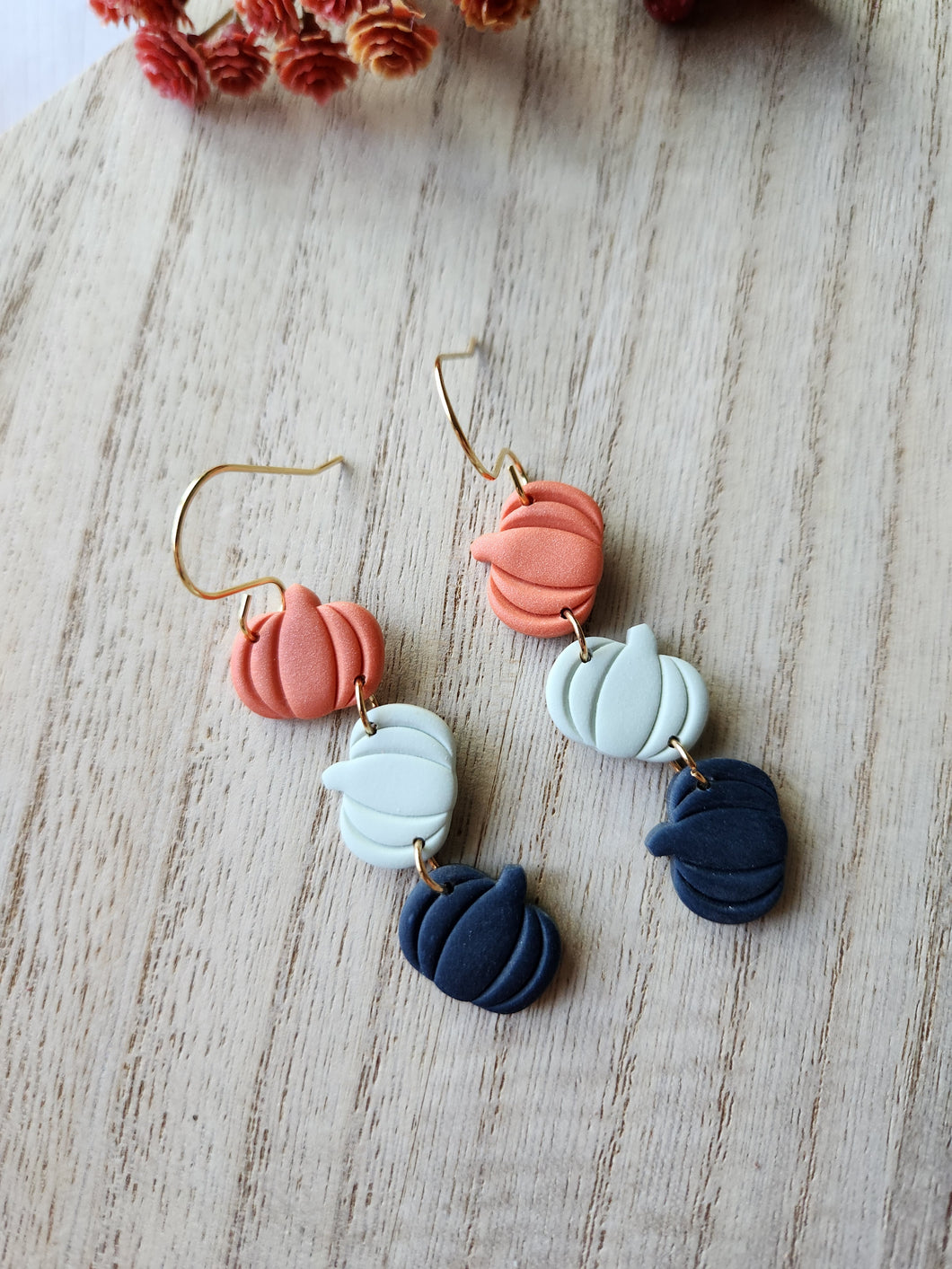 Navy Orange Aqua Pumpkin Trio Dangles