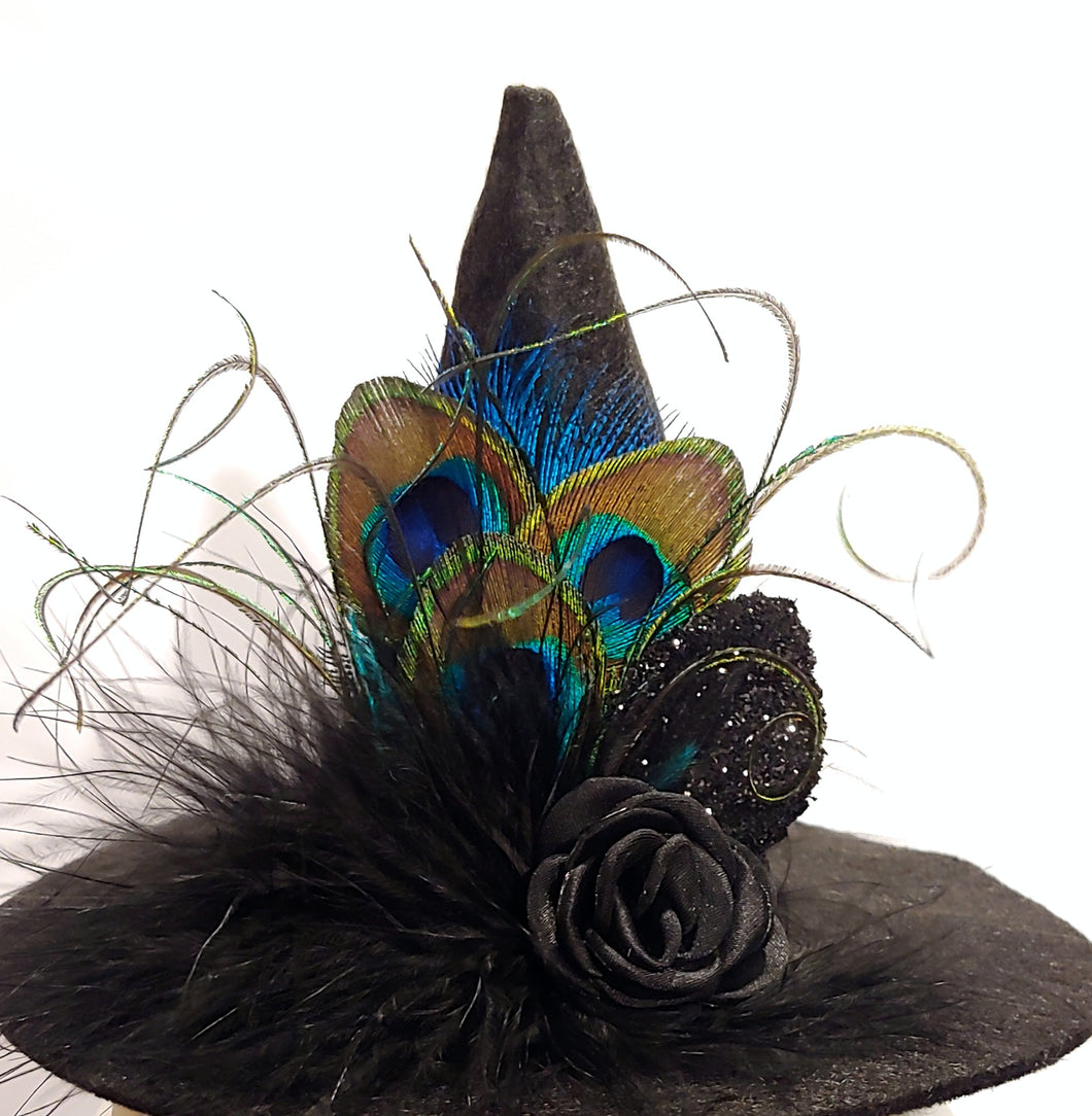 Peacock Mini Felt Witch Hat Fascinator