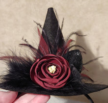 Load image into Gallery viewer, Burgundy Red Mini Witch Hat Fascinator
