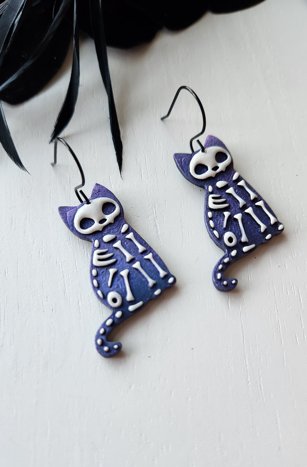 Colorshift Skelly Cat Dangle Earrings