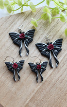 Load image into Gallery viewer, Large Black Floral Rhinestone Moth Dangles
