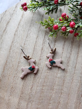 Load image into Gallery viewer, Holly Reindeer Clay Earrings
