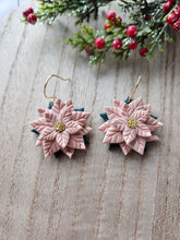 Load image into Gallery viewer, Large Pink Poinsettia Clay Earrings
