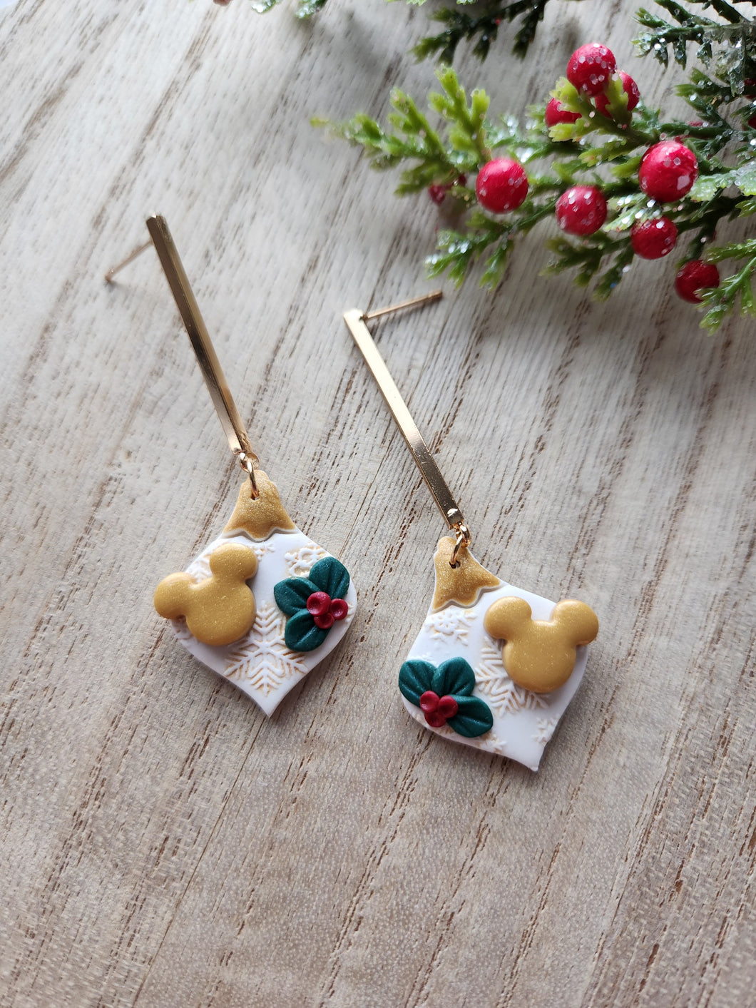 Gold Bar Mouse Ornament Clay Earrings