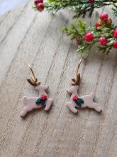 Load image into Gallery viewer, Holly Reindeer Clay Earrings
