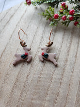 Load image into Gallery viewer, Holly Reindeer Clay Earrings
