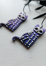 Load image into Gallery viewer, Colorshift Skelly Cat Dangle Earrings
