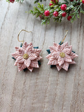 Load image into Gallery viewer, Large Pink Poinsettia Clay Earrings
