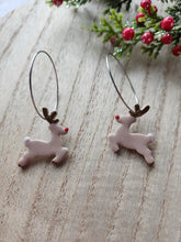 Load image into Gallery viewer, Red Nosed Reindeer Clay Hoop Earrings
