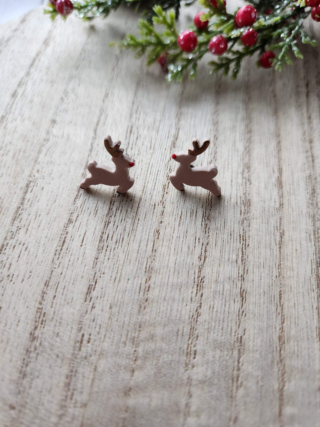 Red Nosed Reindeer Stud Clay Earrings