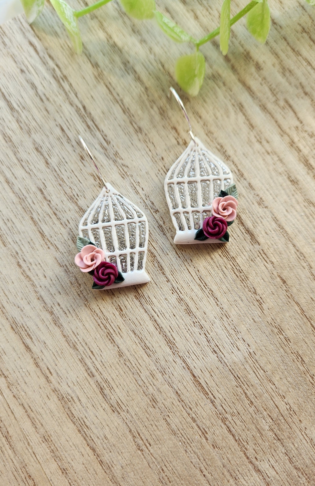 White & Silver Magenta Pink Floral Birdcage