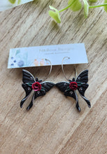 Load image into Gallery viewer, Small Black Silver Maroon Floral Moth Dangles or Hoops
