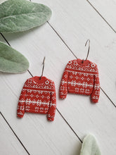 Load image into Gallery viewer, Large Red Christmas Sweater Polymer Clay Earrings
