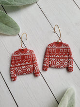 Load image into Gallery viewer, Large Red Christmas Sweater Polymer Clay Earrings
