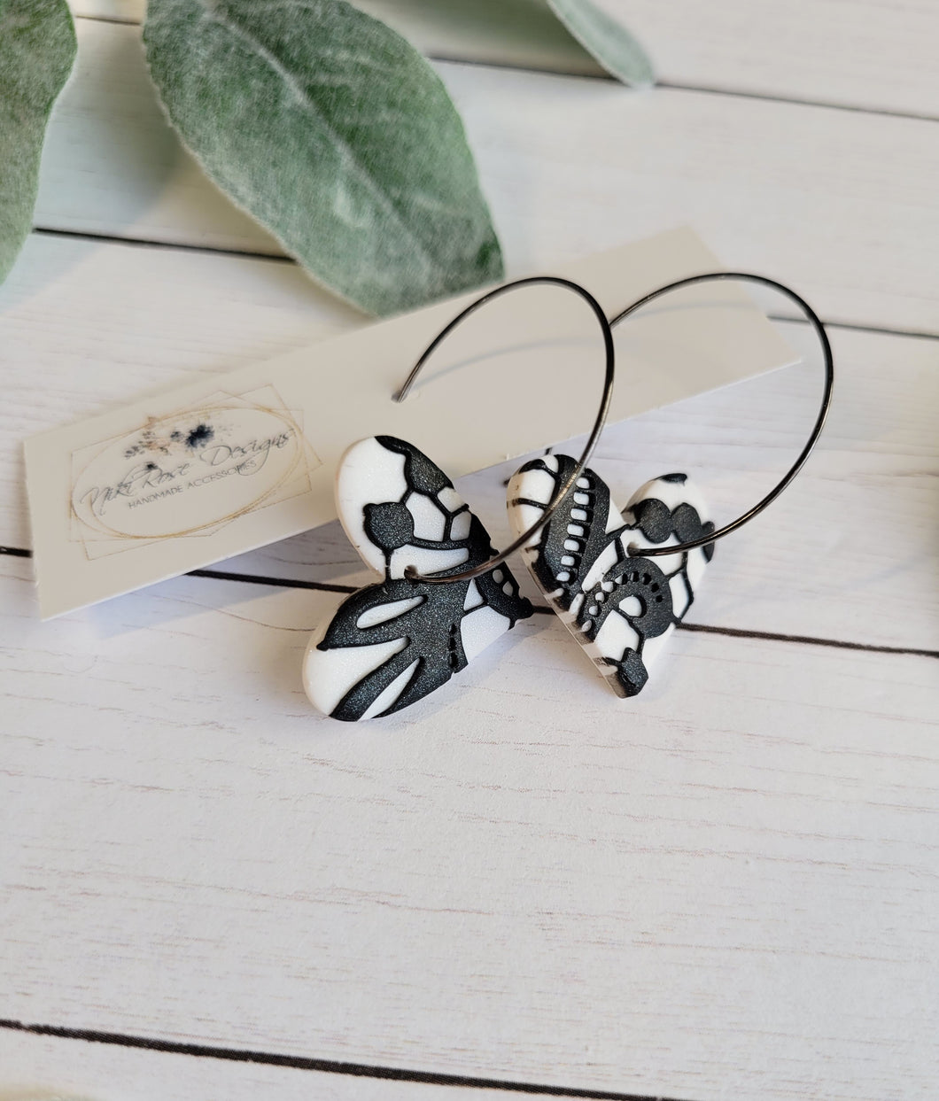 Black Lace Heart Hoop Earrings