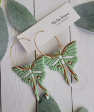 Load image into Gallery viewer, Mint Green Luna Moth Clay Earrings
