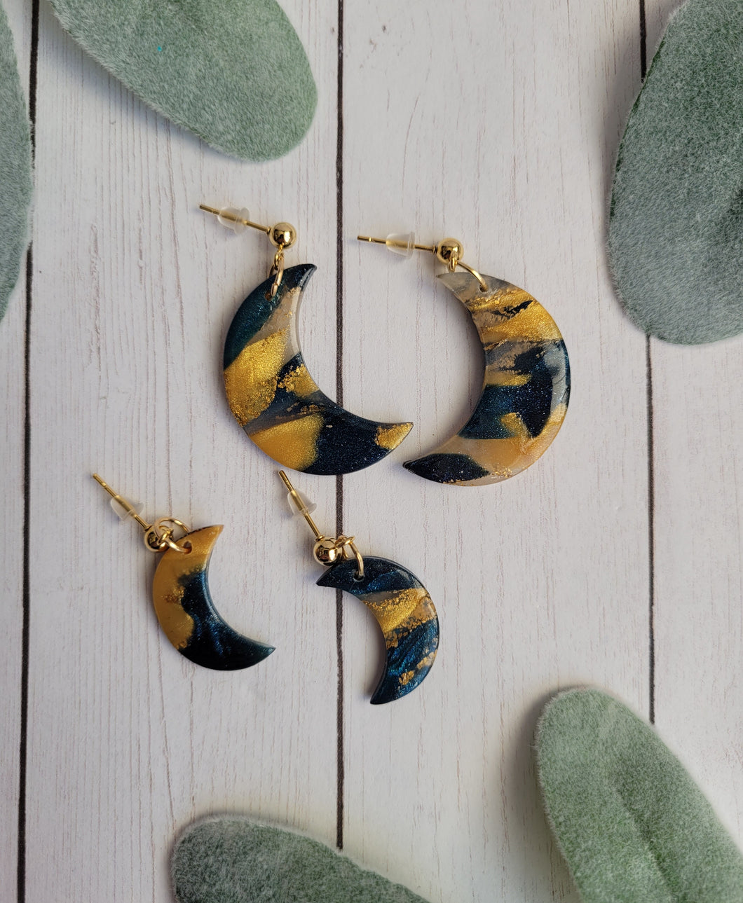 Gold Galaxy Crescent Moon Mommy & Me Dangle Earrings