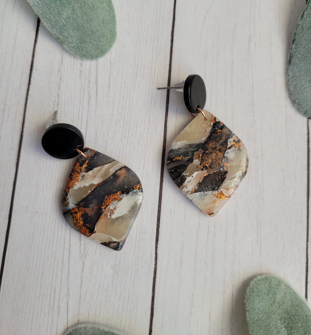 Black & Copper Marble Diamond Dangle Earrings