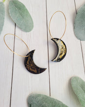 Load image into Gallery viewer, Gold Moth Crescent Moon Hoop Earrings
