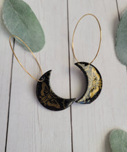 Load image into Gallery viewer, Gold Moth Crescent Moon Hoop Earrings
