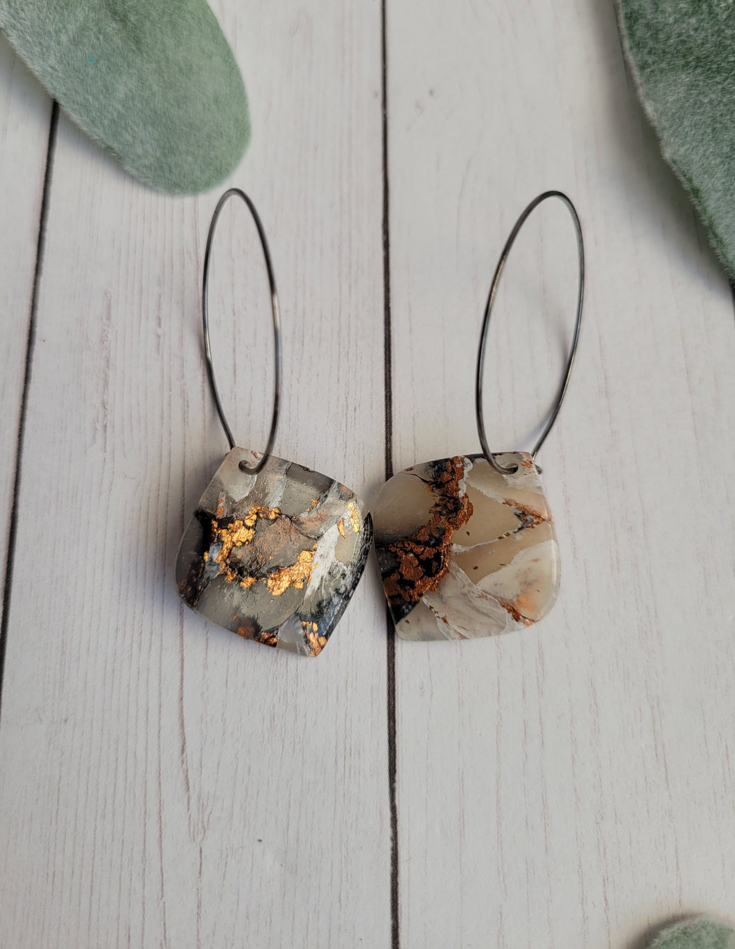 Black & Copper Diamond Dangle Earrings