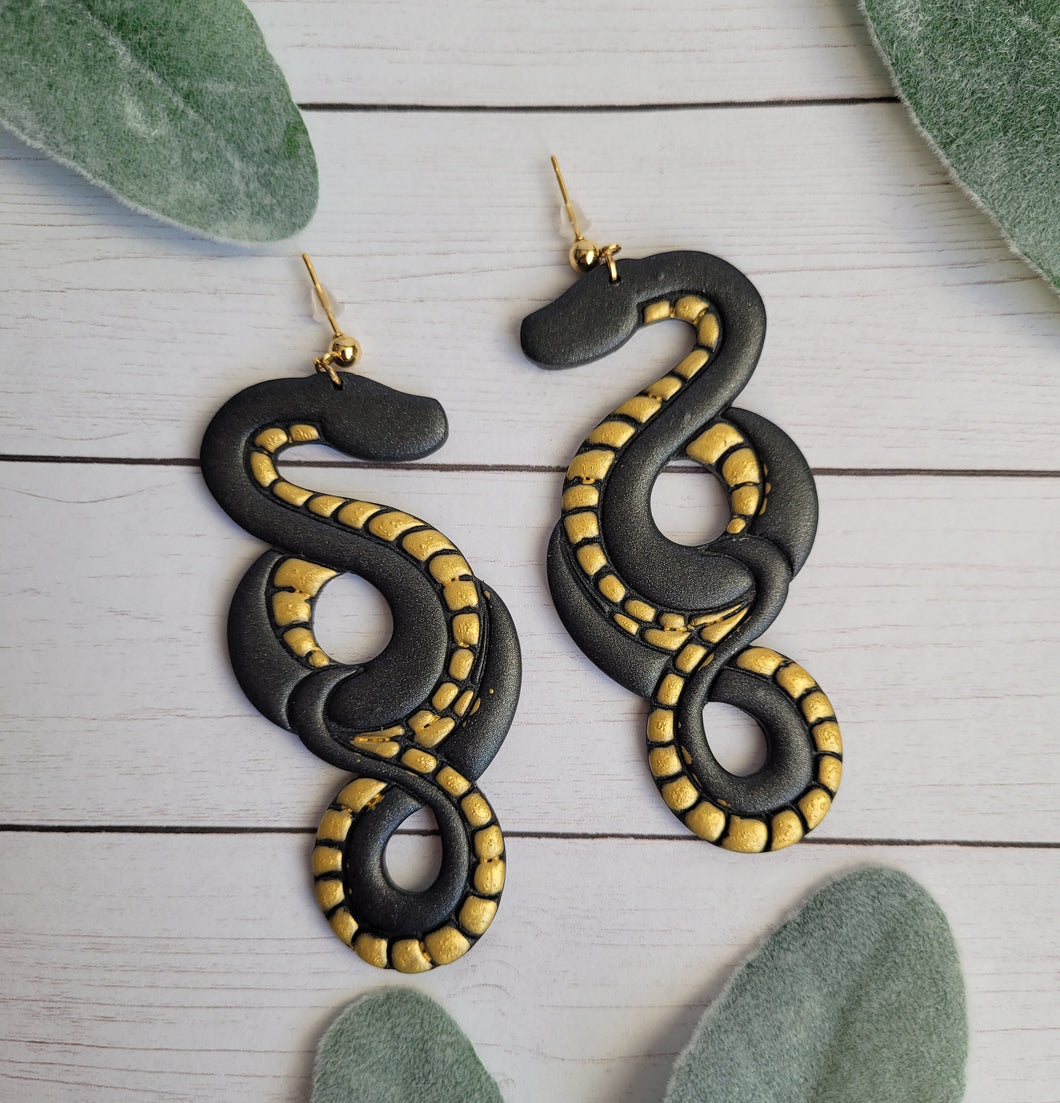 Gold & Black Serpent Earrings