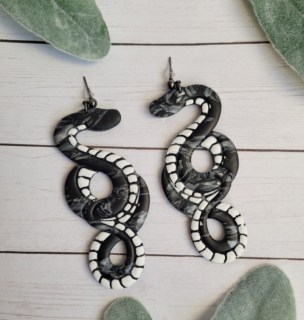 Black & Silver Serpent Earrings