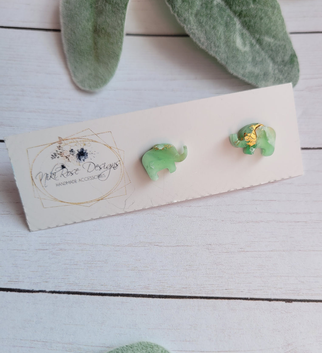 Green & Gold Marble Elephant Studs