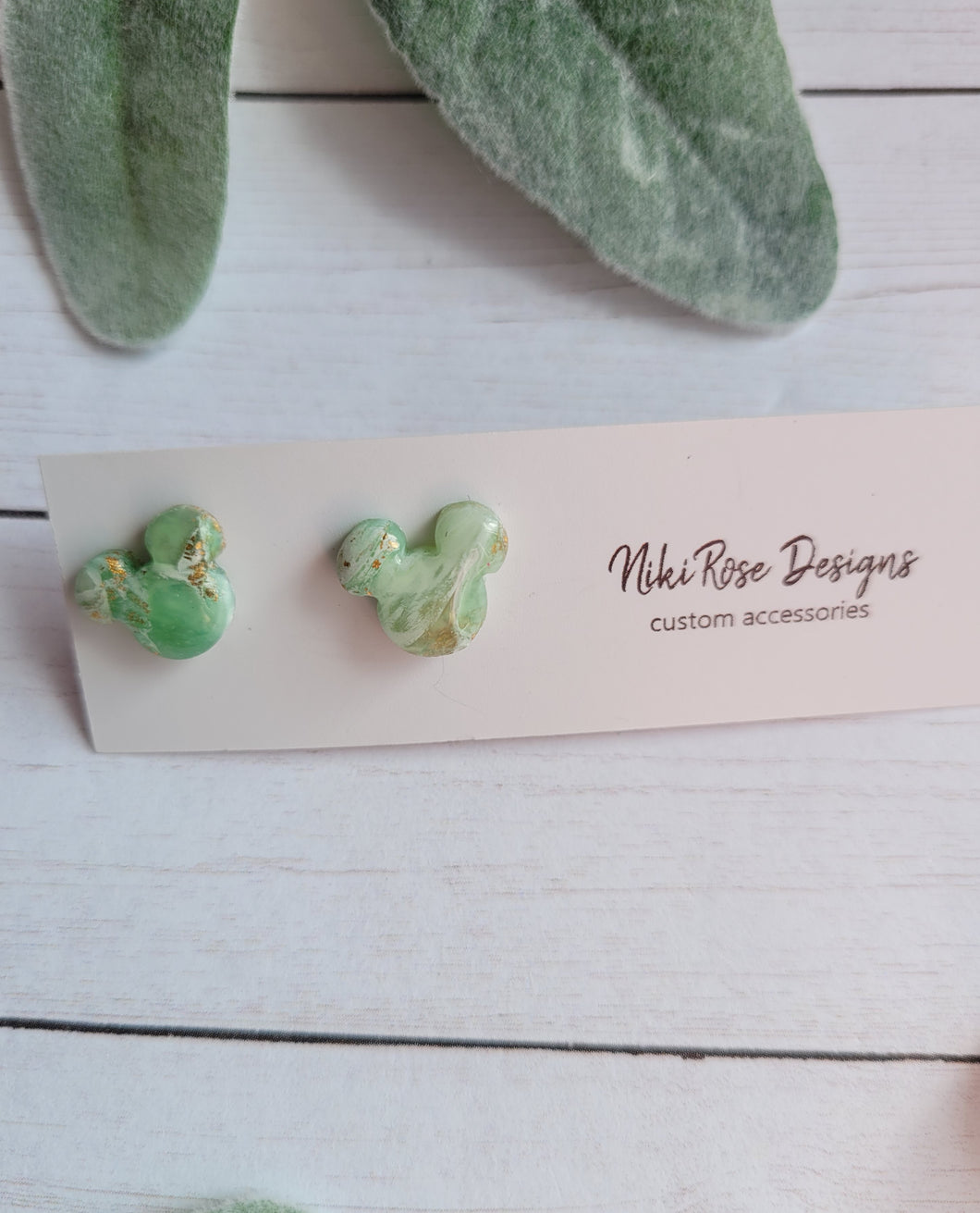 Green & Gold Marble Mouse Studs