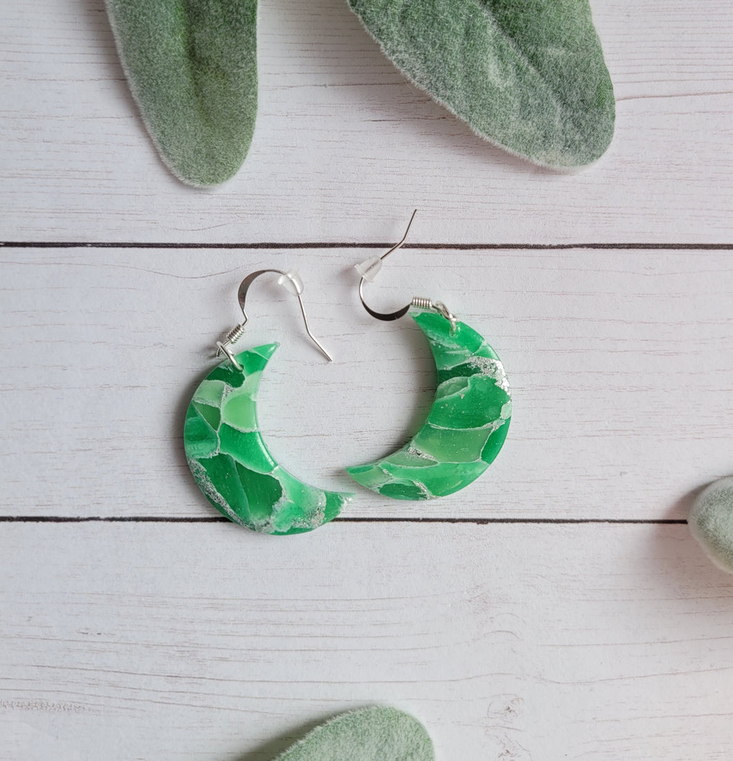 Green & Silver Marble Crescent Moon