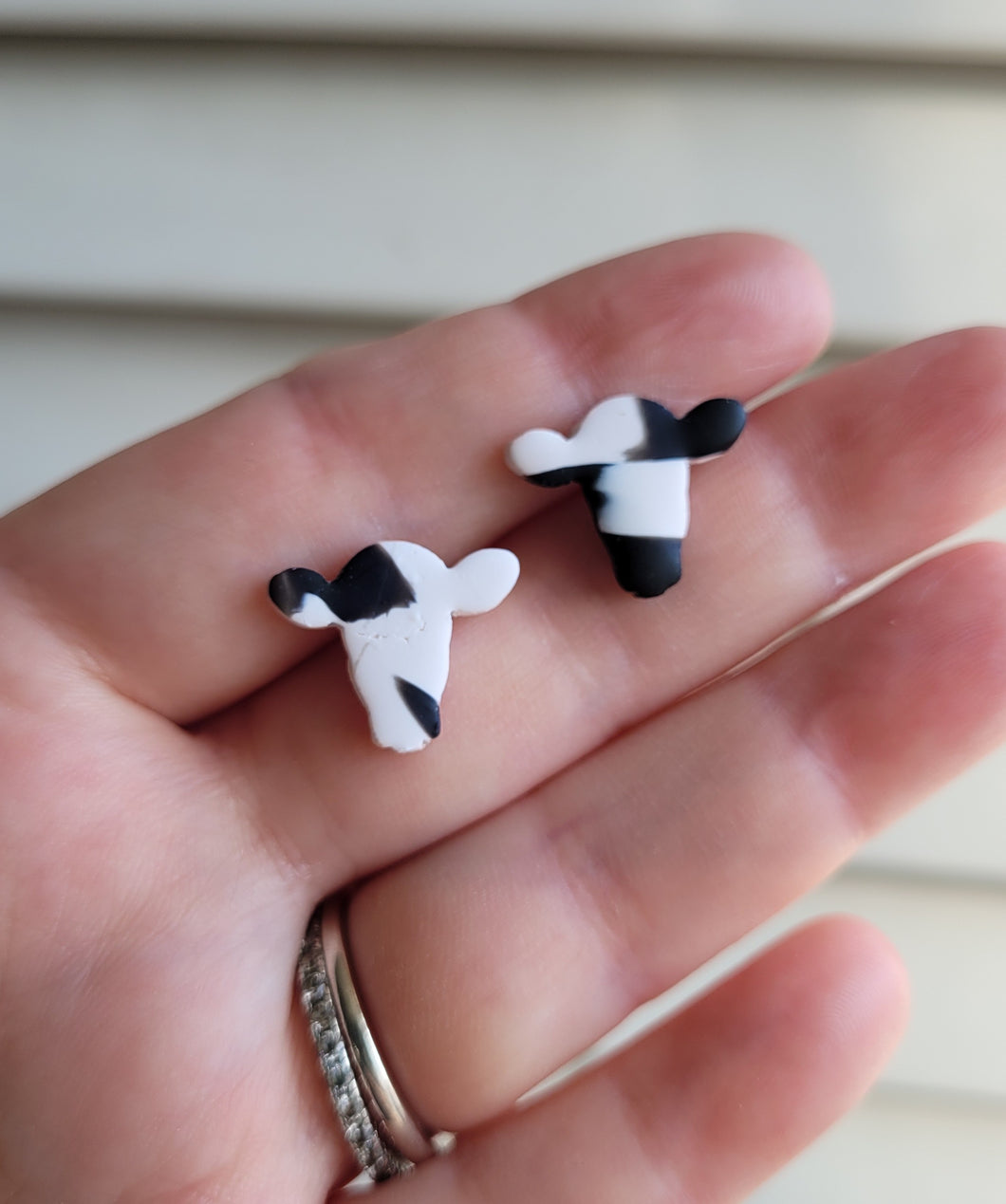 Black & White Cow Stud Earrings