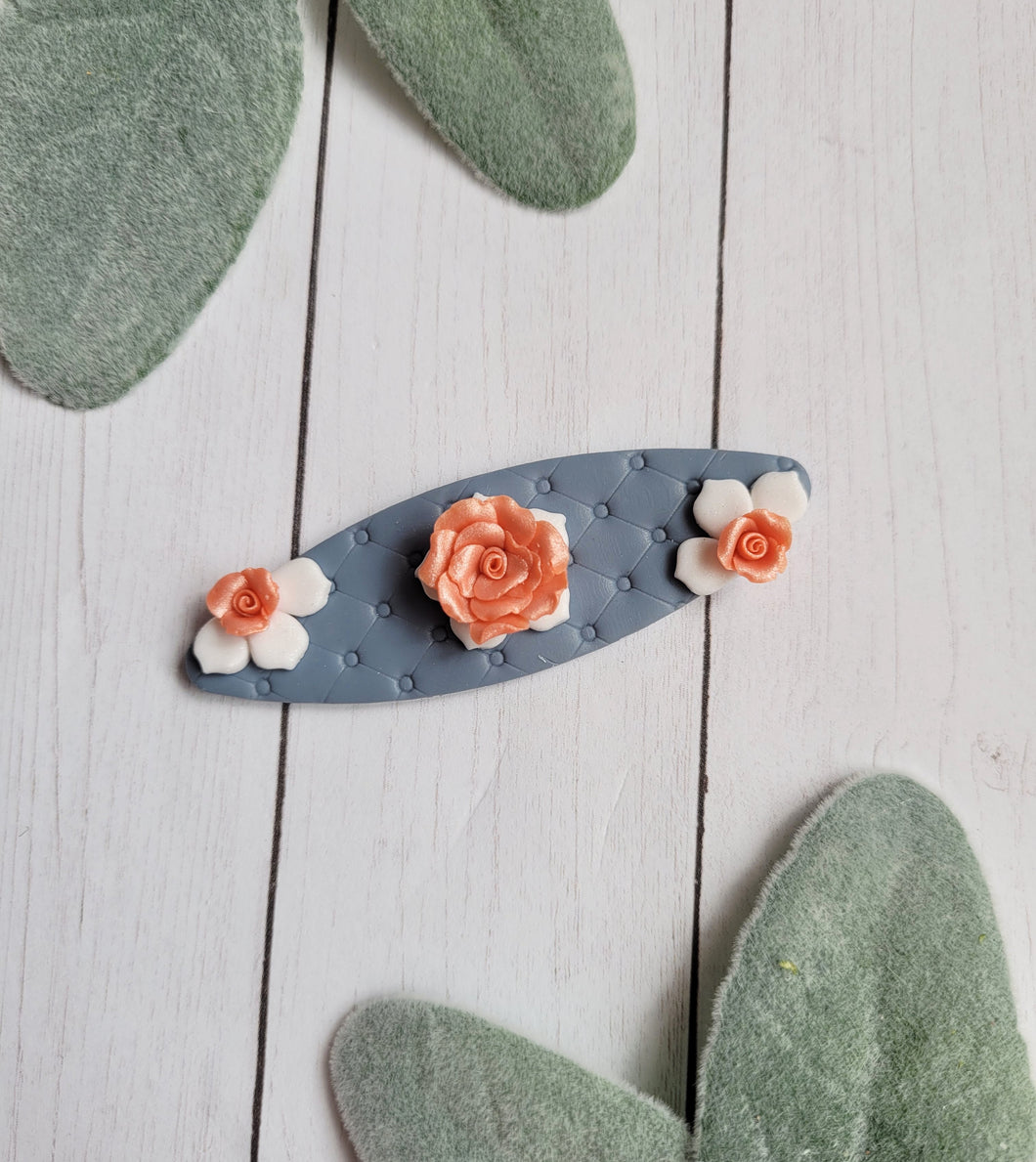 Blue & Coral Floral Oval Hair Clip