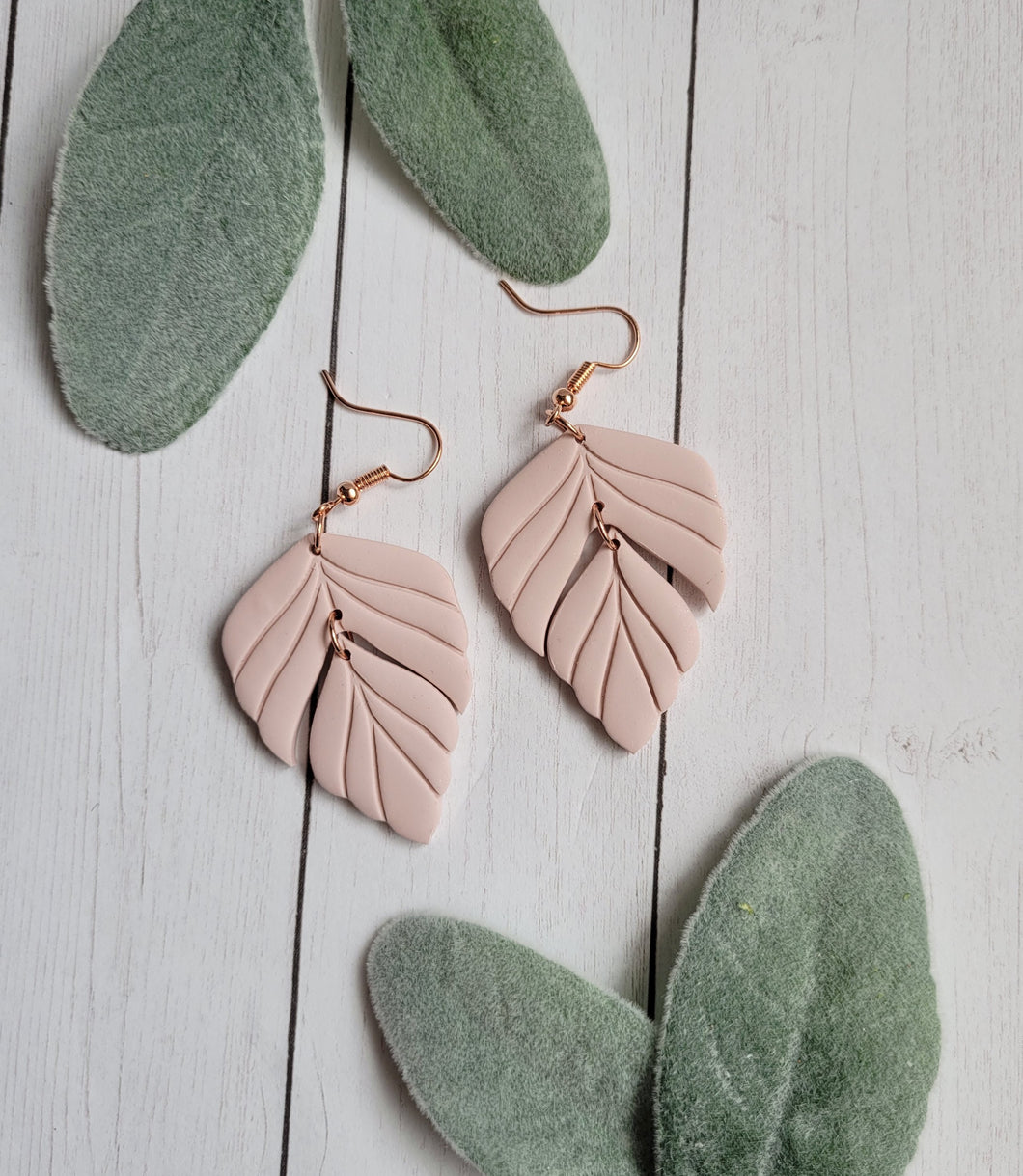 Dusty Peach Leaf Dangle Earrings