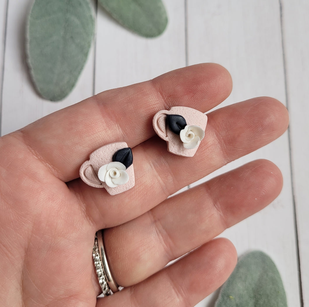 Dusty Mauve Floral Mug Stud Earrings