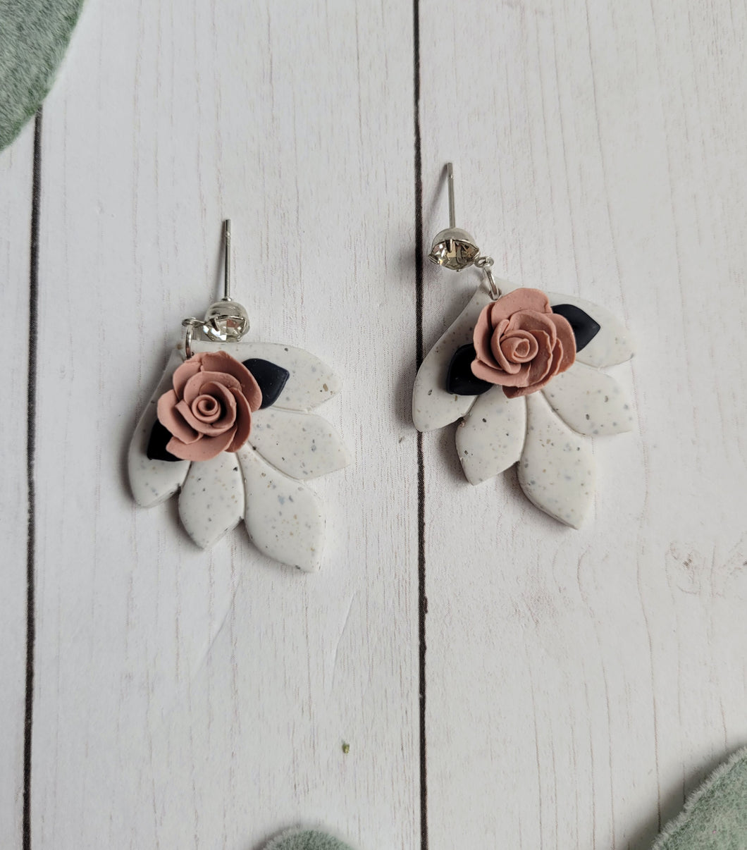 Rhinestone Dusty Peach Floral Earrings