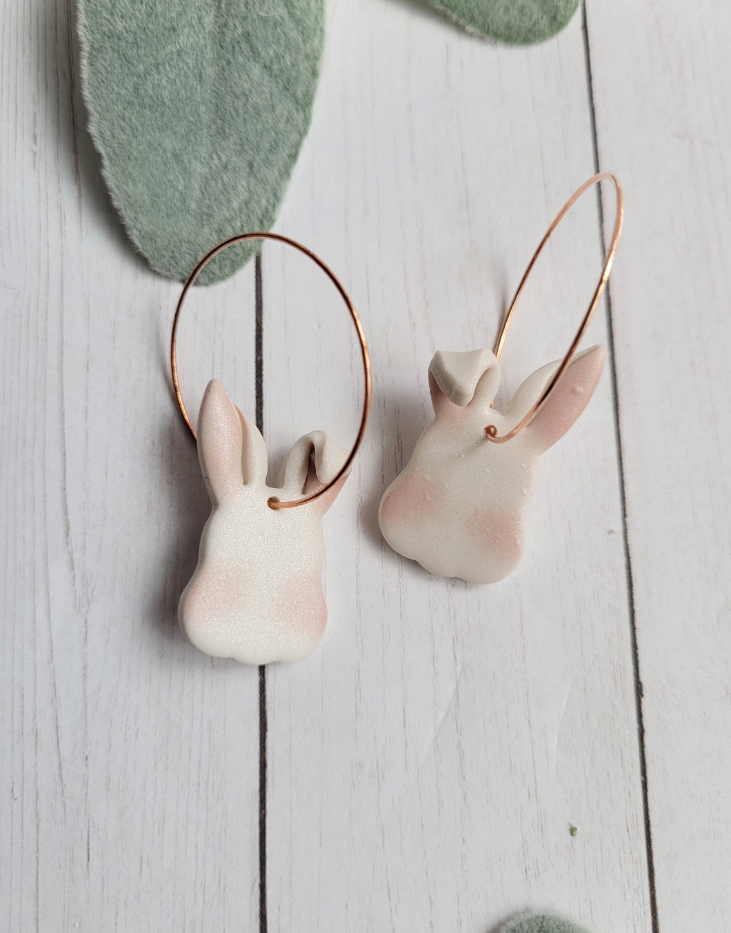 White Bunny Hoop Earrings