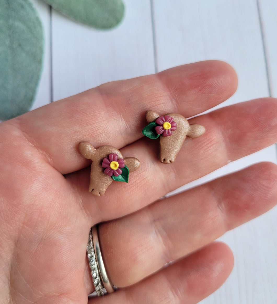 Floral Cow Stud Earrings