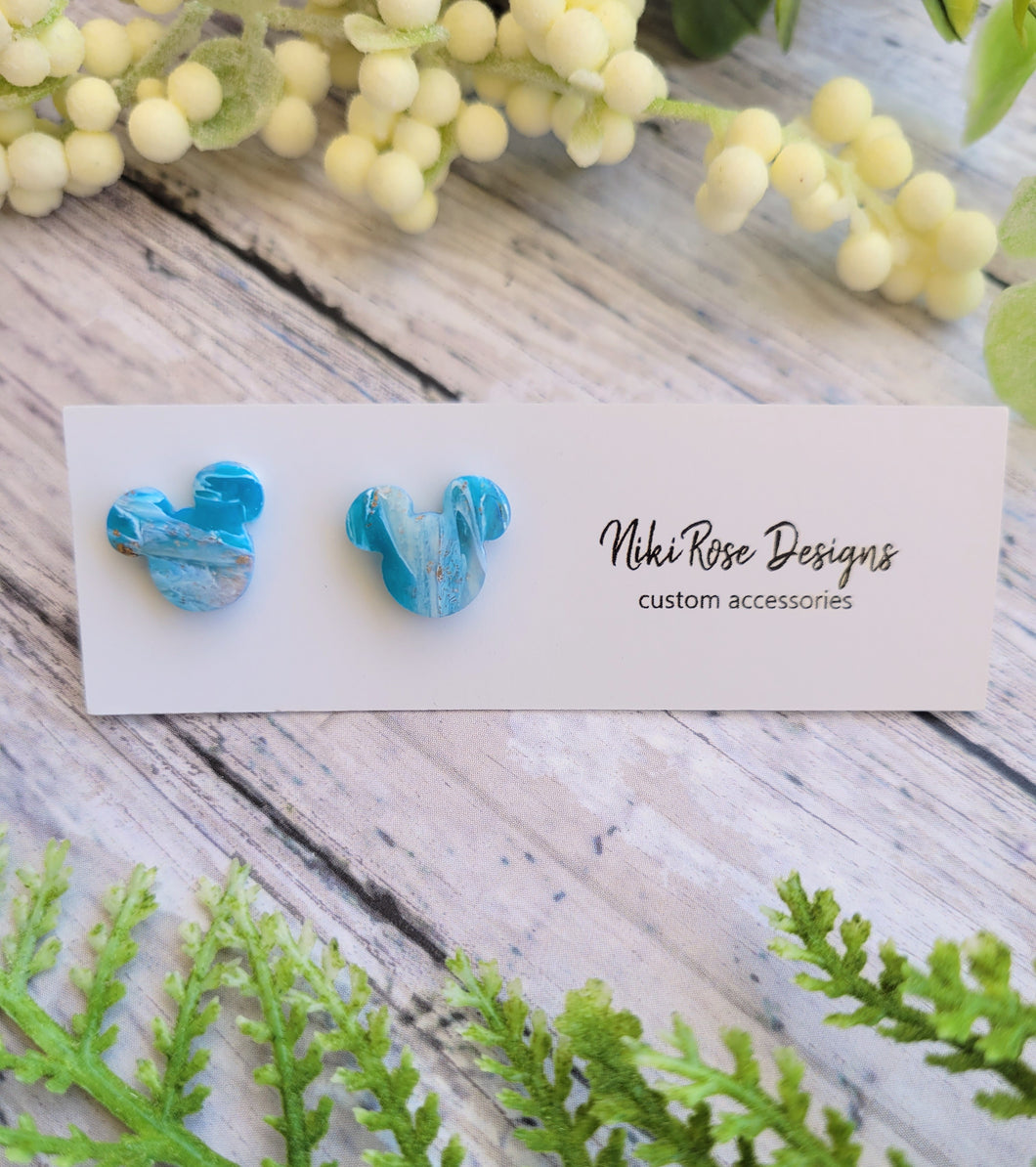 Gold & Aqua Seaglass Marble Mouse Studs